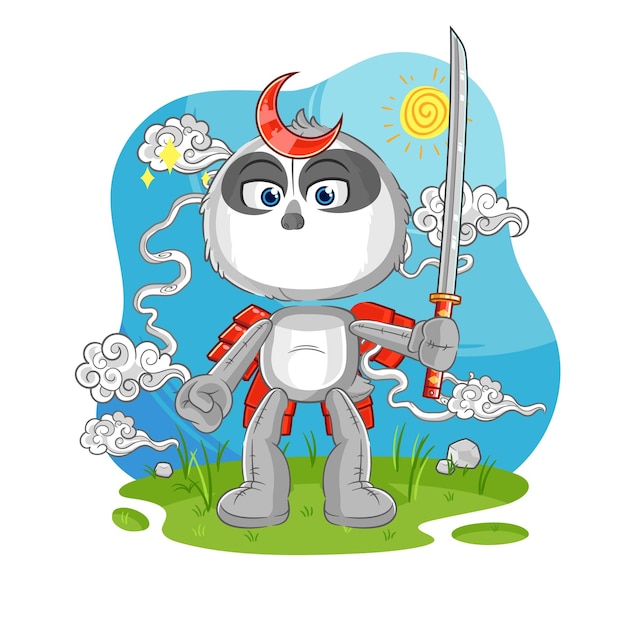 vector de mascota de dibujos animados de dibujos animados de samurai perezoso
