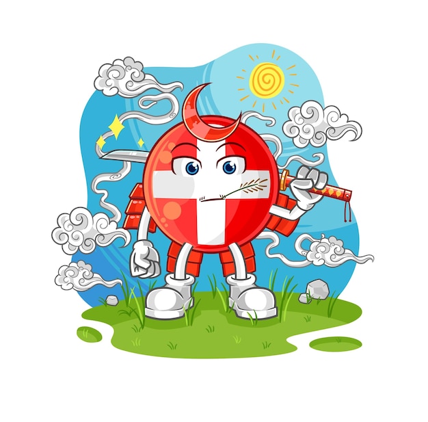 Vector de mascota de dibujos animados de dibujos animados samurai suizo