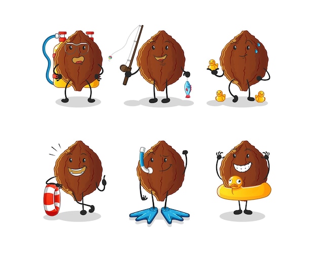 Vector de mascota de dibujos animados de grupo de actividad de agua de cacao