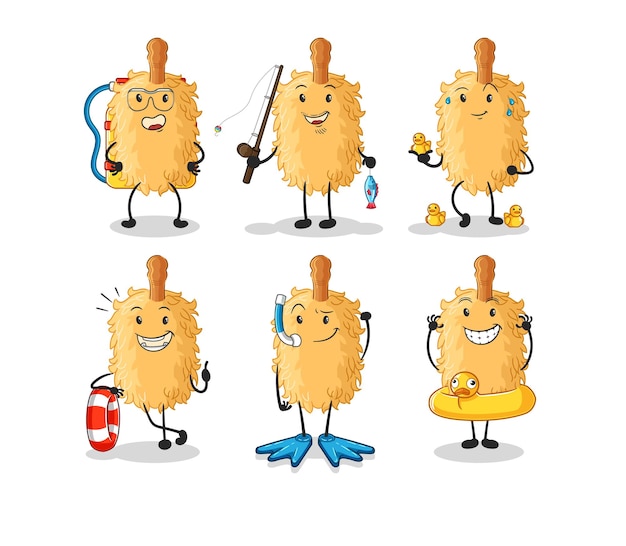 Vector de mascota de dibujos animados de grupo de actividad de agua de plumero
