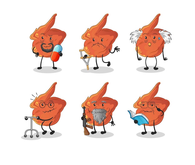 Vector de mascota de dibujos animados de personaje de anciano de ala de pollo