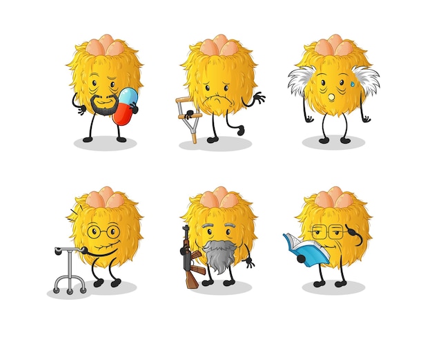 Vector de mascota de dibujos animados de personaje anciano de nido de pájaro