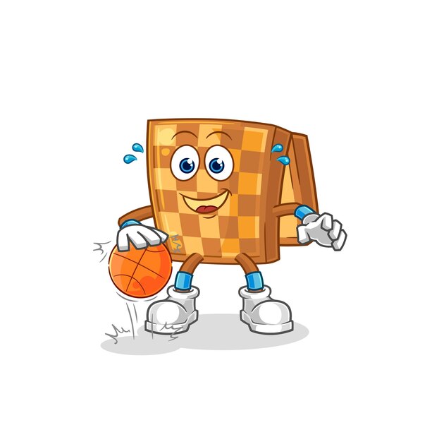 Vector de mascota de dibujos animados de personaje de baloncesto de regate de ajedrez de madera