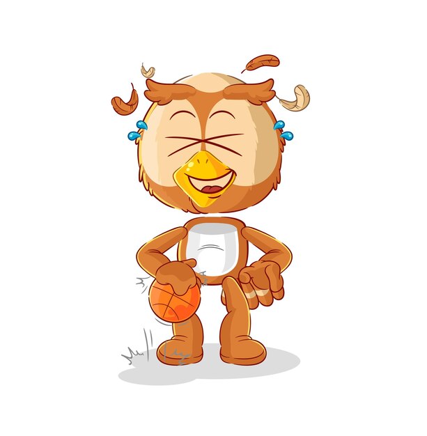 Vector de mascota de dibujos animados de personaje de baloncesto de regate de búho