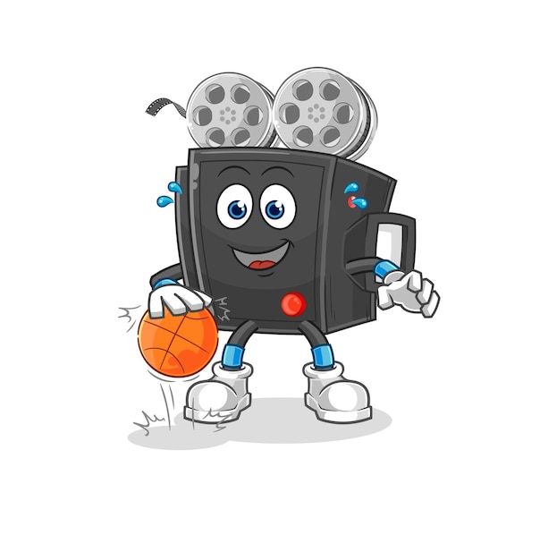 Vector de mascota de dibujos animados de personaje de baloncesto de regate de cámara de película