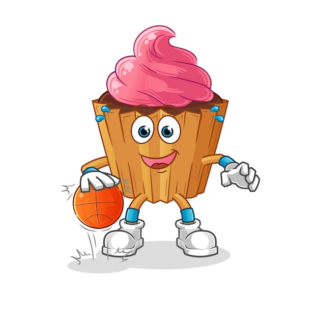 Vector vector de mascota de dibujos animados de personaje de baloncesto de regate de cupcake