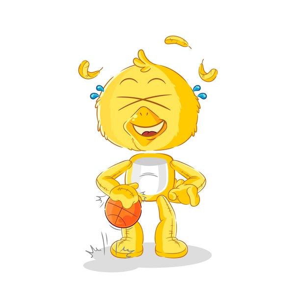 Vector de mascota de dibujos animados de personaje de baloncesto de regate de pollito