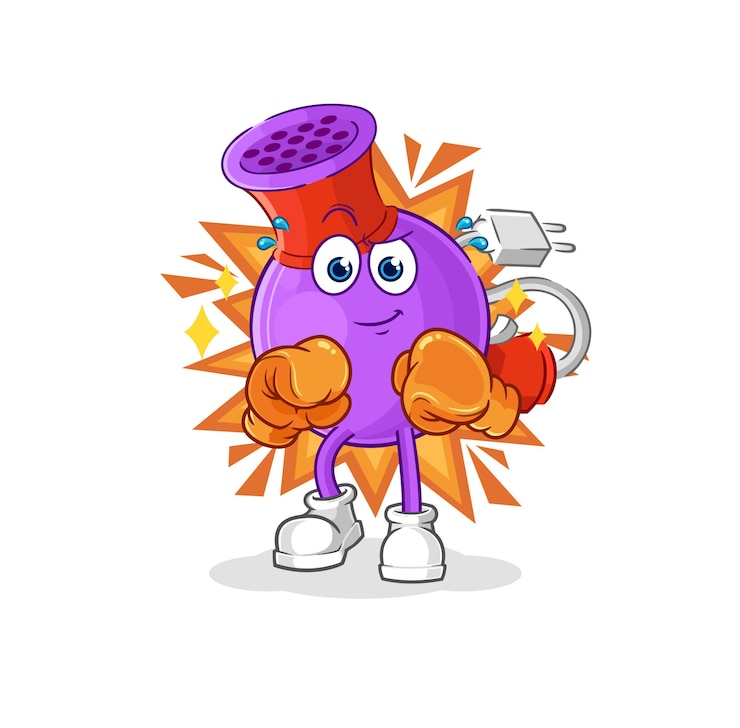 Vector vector de mascota de dibujos animados de personaje de boxeador de secador de pelo