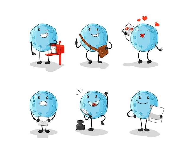 Vector de mascota de dibujos animados de personaje de cartero de luna azul