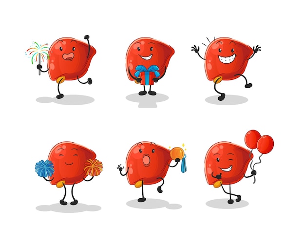 Vector de mascota de dibujos animados de personaje de celebración de hígado