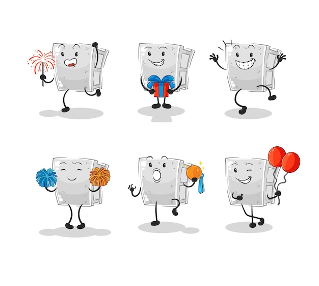 Vector de mascota de dibujos animados de personaje de celebración de ladrillo de hormigón