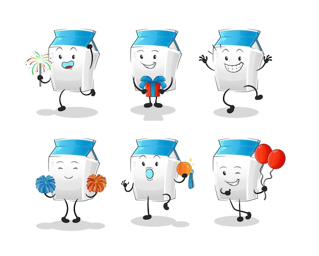 Vector de mascota de dibujos animados de personaje de celebración de leche