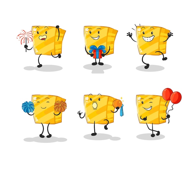 Vector de mascota de dibujos animados de personaje de celebración de oro