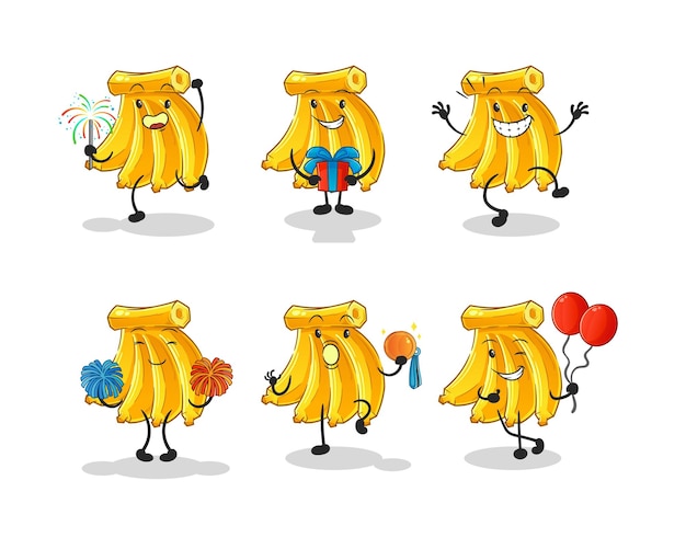 Vector de mascota de dibujos animados de personaje de celebración de plátano