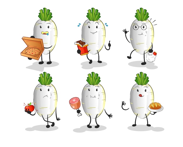 Vector de mascota de dibujos animados de personaje de comida de rábano blanco