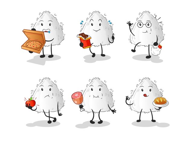 Vector de mascota de dibujos animados de personaje de conjunto de alimentos Onigiri