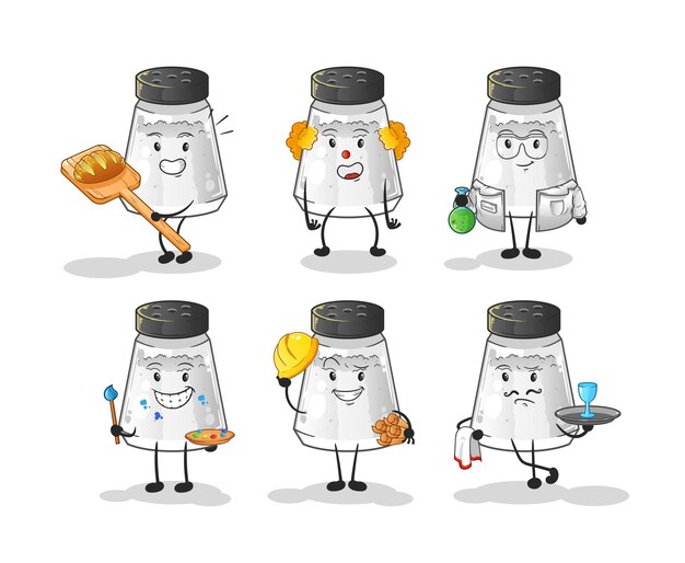 Vector de mascota de dibujos animados de personaje de conjunto de profesión de coctelera de sal