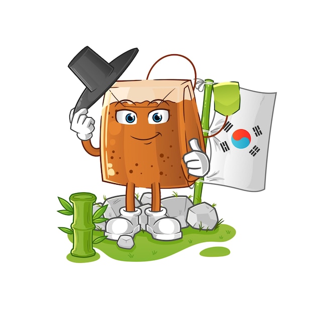 Vector de mascota de dibujos animados de personaje coreano de bolsita de té
