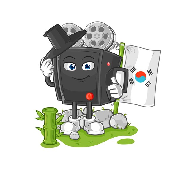 Vector de mascota de dibujos animados de personaje coreano de cámara de película