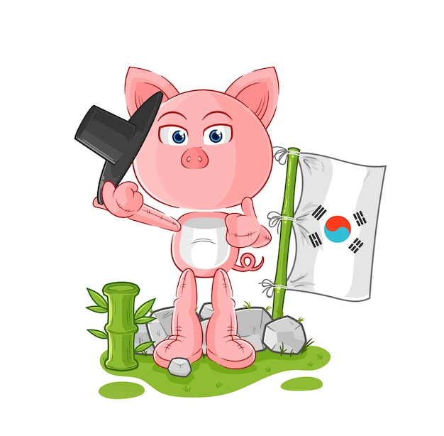 Vector de mascota de dibujos animados de personaje coreano de cerdo