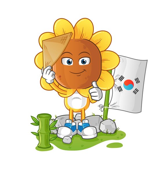 vector de mascota de dibujos animados de personaje coreano de dibujos animados de cabeza de girasol