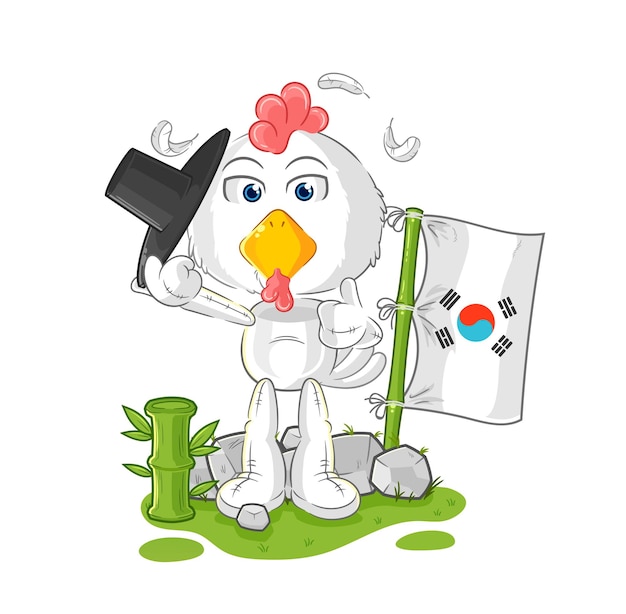Vector de mascota de dibujos animados de personaje coreano de pollo