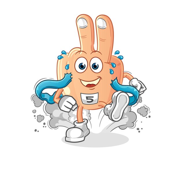 Vector de mascota de dibujos animados de personaje de corredor de dedo de paz