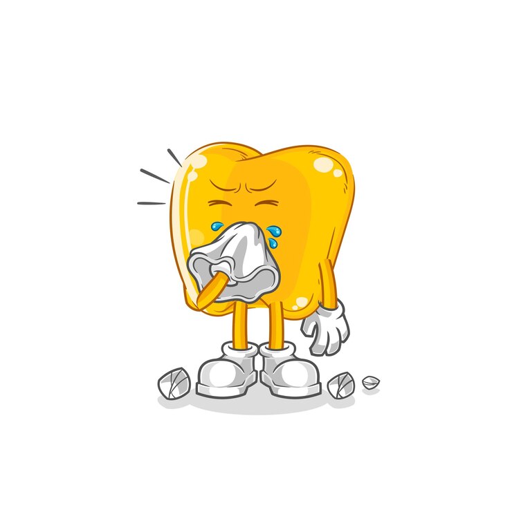 Vector vector de mascota de dibujos animados de personaje de dientes de oro que sopla la nariz