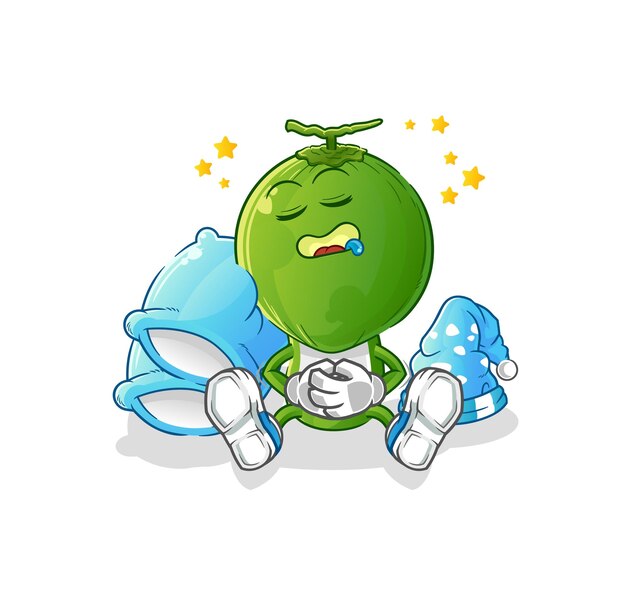 Vector de mascota de dibujos animados de personaje durmiente de dibujos animados de cabeza de coco verde