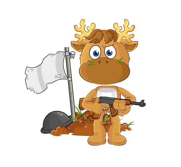 Vector de mascota de dibujos animados de personaje de ejército de alces