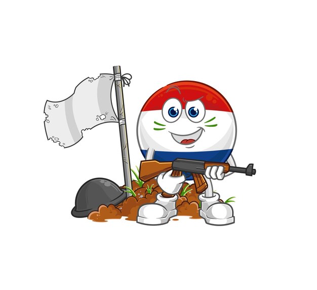 Vector de mascota de dibujos animados de personaje de ejército holandés