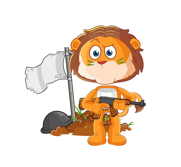 Vector de mascota de dibujos animados de personaje de ejército de león