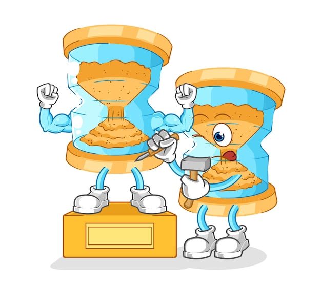 Vector de mascota de dibujos animados de personaje de escultor de reloj de arena
