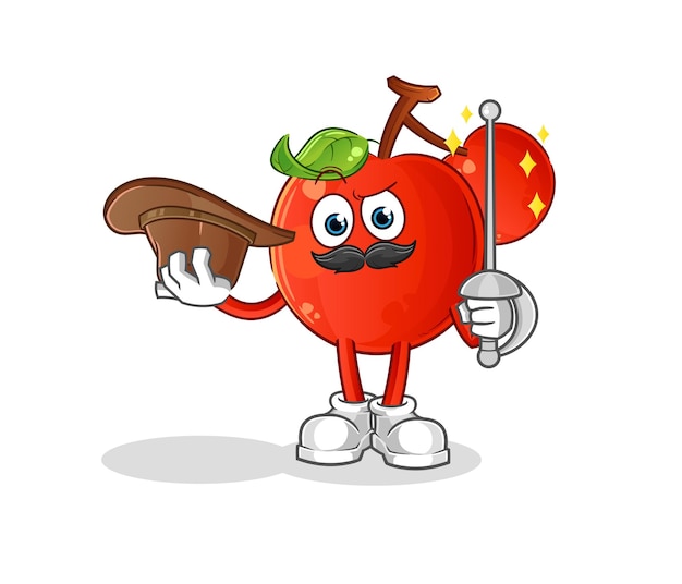 Vector de mascota de dibujos animados de personaje de esgrimista de cerezas