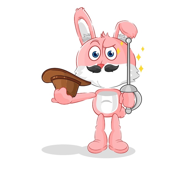 Vector de mascota de dibujos animados de personaje de esgrimista de conejito rosa