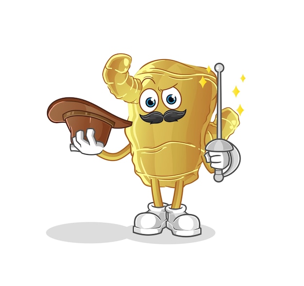 Vector de mascota de dibujos animados de personaje de esgrimista de jengibre