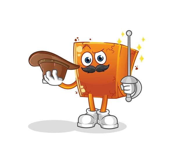 Vector de mascota de dibujos animados de personaje de esgrimista de ladrillo