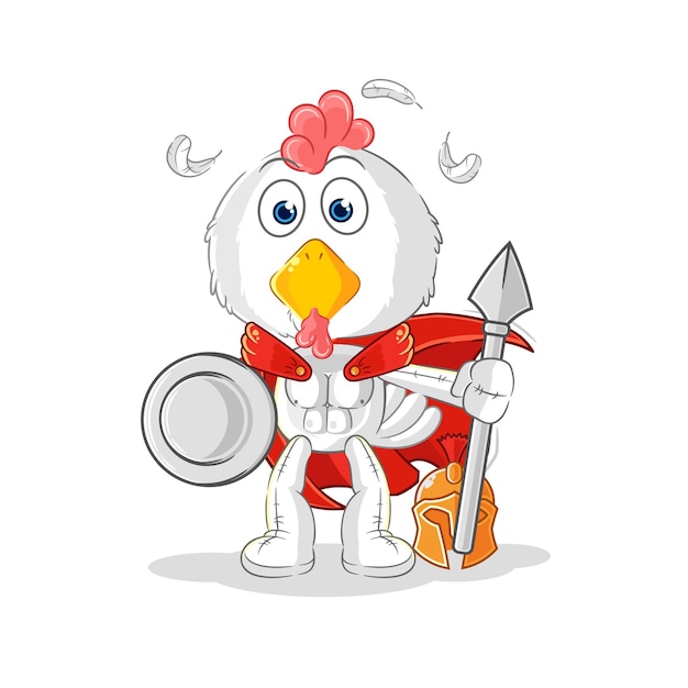 Vector vector de mascota de dibujos animados de personaje espartano de pollo