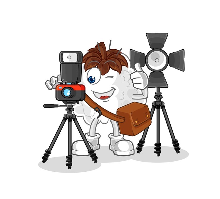 Vector vector de mascota de dibujos animados de personaje de fotógrafo de algodón