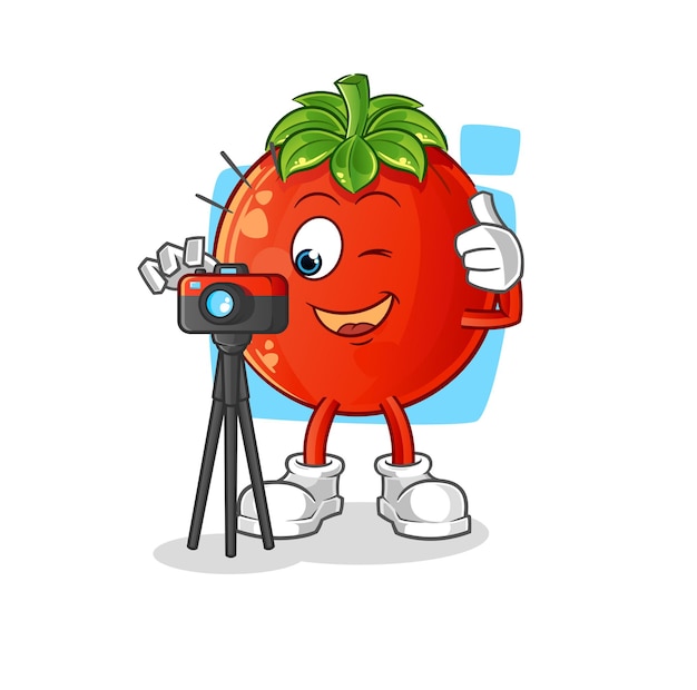 Vector de mascota de dibujos animados de personaje de fotógrafo de tomate