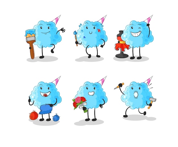 Vector de mascota de dibujos animados de personaje de grupo de artista de algodón de azúcar