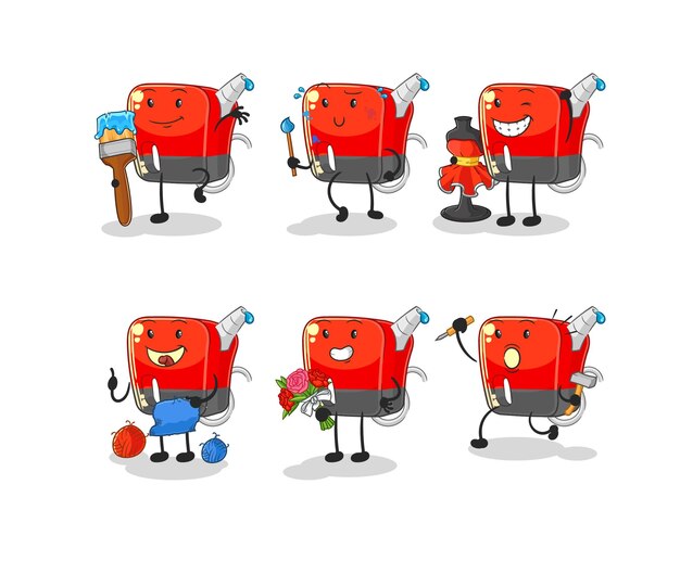 Vector de mascota de dibujos animados de personaje de grupo de artista de bomba de gasolina