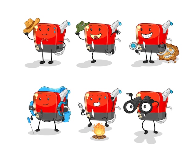 Vector de mascota de dibujos animados de personaje de grupo de aventura de bomba de gasolina