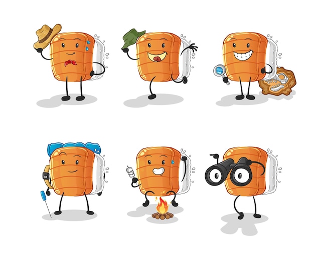 Vector de mascota de dibujos animados de personaje de grupo de aventura de sushi
