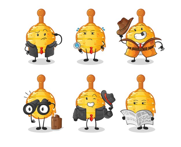 Vector de mascota de dibujos animados de personaje de grupo detective cazo de miel de madera