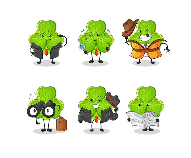 Vector de mascota de dibujos animados de personaje de grupo detective de trébol