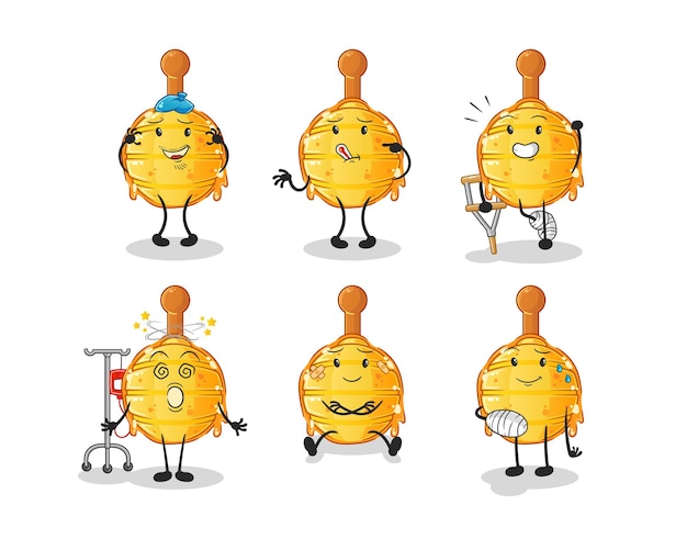 Vector de mascota de dibujos animados de personaje de grupo enfermo cucharón de miel de madera
