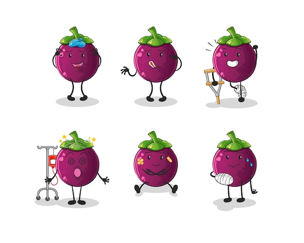 Vector de mascota de dibujos animados de personaje de grupo enfermo de mangostán