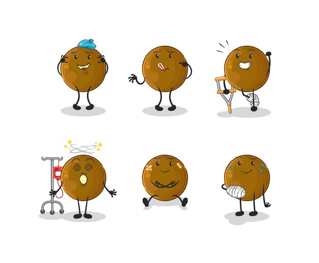 Vector de mascota de dibujos animados de personaje de grupo enfermo de piedra de aguacate