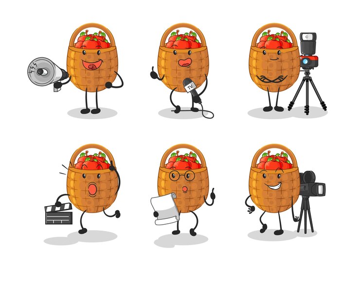 Vector vector de mascota de dibujos animados de personaje de grupo de entretenimiento de canasta de manzana